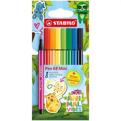 Filctoll készlet, 1 mm, STABILO "Pen 68 Mini Animal Vibes", 8 különböző szín 8 db