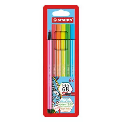 Filctoll készlet, 1 mm, STABILO "Pen 68", 6 neon szín 6 db