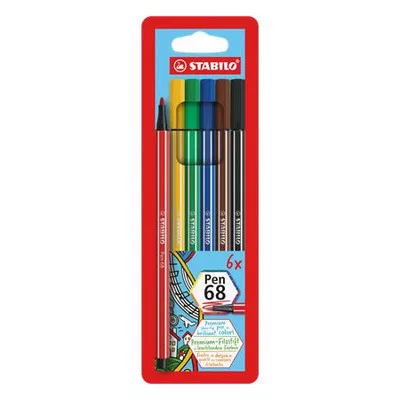 Filctoll készlet, 1 mm, STABILO "Pen 68", 6 különböző szín 6 db