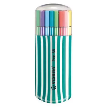   Filctoll készlet, 1 mm, türkiz tok, STABILO "Pen 68 Zebrui", 20 különböző szín 20 db