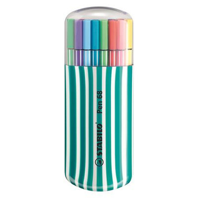 Filctoll készlet, 1 mm, türkiz tok, STABILO "Pen 68 Zebrui", 20 különböző szín