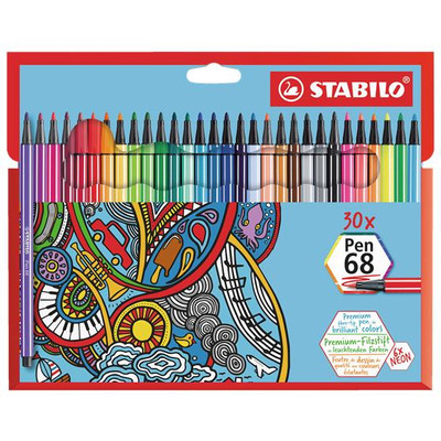 Filctoll készlet, 1 mm, STABILO "Pen 68", 30 különböző szín