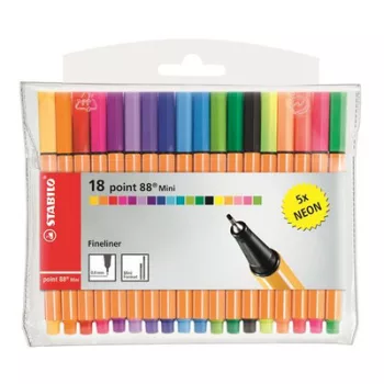   Tűfilc készlet, 0,4 mm, STABILO "Point 88 Mini Neon", 18 különböző szín 18 db