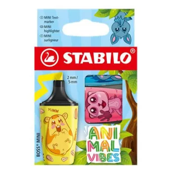   Szövegkiemelő készlet, 2-5 mm, STABILO "Boss Mini Animal Vibes", 3 különböző szín 3 db