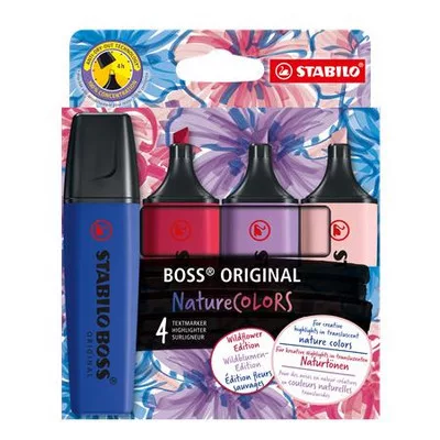 Szövegkiemelő készlet, 2-5 mm, STABILO "BOSS original NatureCOLORS Wildflowers", 4 különböző szín 4 db