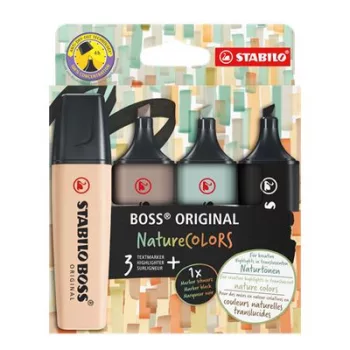   Szövegkiemelő készlet, 2-5 mm, STABILO "BOSS original NatureCOLORS", 4 különböző szín 4 db