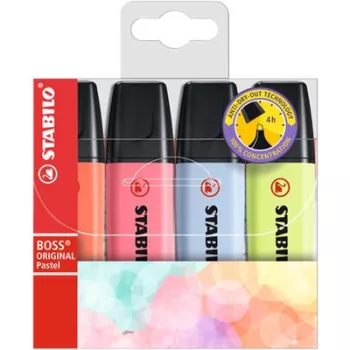   Szövegkiemelő készlet, 2-5 mm, STABILO "BOSS original Pastel3", 4 különböző szín 4 db