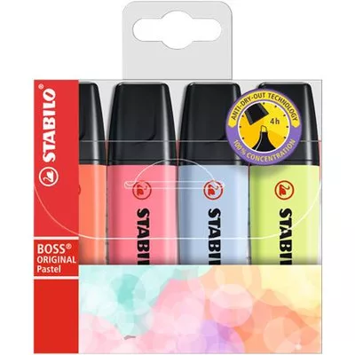 Szövegkiemelő készlet, 2-5 mm, STABILO "BOSS original Pastel3", 4 különböző szín 4 db