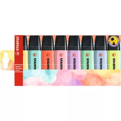 Szövegkiemelő készlet, 2-5 mm, STABILO "BOSS original Pastel", 8 különböző szín 8 db