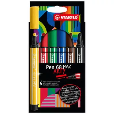 Filctoll készlet, 1-5 mm, vágott hegy, STABILO "Pen 68 MAX", 6 különböző szín 6 db