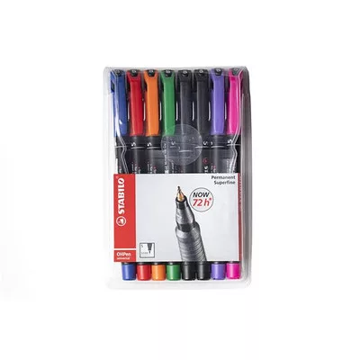 Alkoholos marker készlet, 0,4 mm, STABILO "OHPen S", 8 különböző szín 8 db