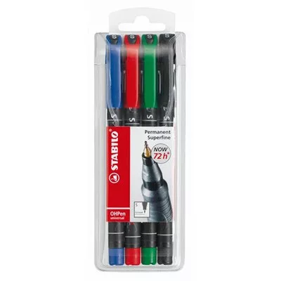 Alkoholos marker készlet, 0,4 mm, STABILO "OHPen S", 4 különböző szín 4 db