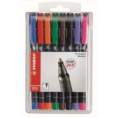 Alkoholos marker, 1 mm, STABILO "OHPen M", 8 különböző szín 8 db