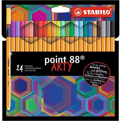 Tűfilc készlet, 0,4 mm, STABILO "Point 88 ARTY", 24 különböző szín 24 db