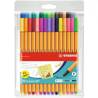 Tűfilc készlet, 0,4 mm, STABILO "Point 88", 25+5 különböző szín 30 db