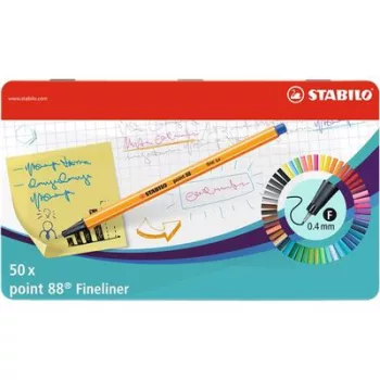   Tűfilc készlet, 0,4 mm, fém doboz, STABILO "Point 88", 47+3 különböző szín 50 db