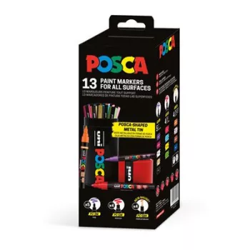   Dekormarker készlet, Posca fém dobozos, UNI "Posca", 13 különböző szín 13 db
