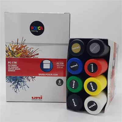 Dekormarker készlet, 15 mm, vágott, UNI "Posca PC-17K, 8 különböző szín 8 db