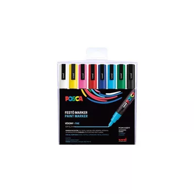 Dekormarker készlet, 0,9-1,3 mm, UNI "Posca PC-3M", 8 különböző szín 8 db