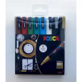   Dekormarker készlet, 0,9-1,3 mm, UNI "Posca PC-3M Holiday", 8 különböző szín 8 db
