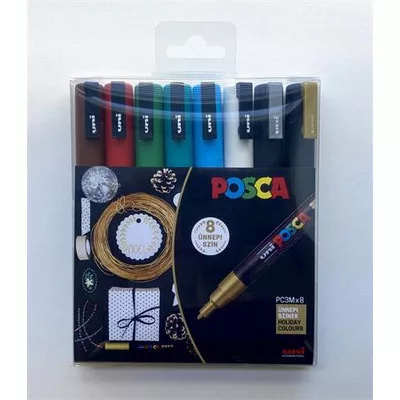 Dekormarker készlet, 0,9-1,3 mm, UNI "Posca PC-3M Holiday", 8 különböző szín 8 db