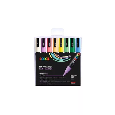 Dekormarker készlet, 0,9-1,3 mm, UNI "Posca PC-3M", 8 különböző pasztell szín 8 db