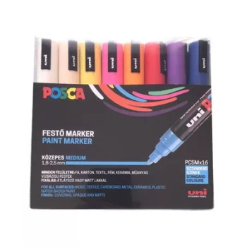   Dekormarker készlet, 1,8-2,5 mm, UNI "Posca PC-5M", 16 különböző szín 16 db