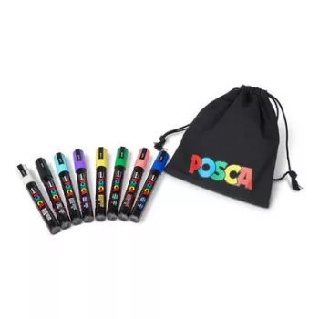   Dekormarker készlet, 1,8-2,5 mm, UNI "Posca Pouch PC-5M", 8 különböző szín, tartóval 8 db