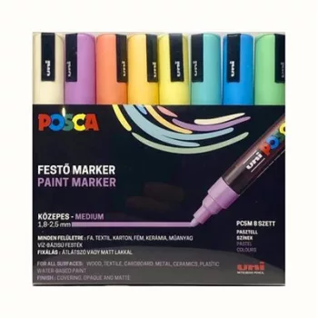   Dekormarker készlet, 1,8-2,5 mm, UNI "Posca PC-5M", 8 különböző pasztell szín 8 db