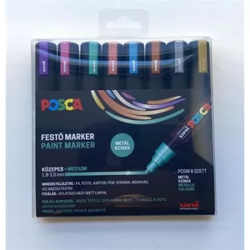   Dekormarker készlet, 1,8-2,5 mm, UNI "Posca PC-5M", 8 különböző metál szín 8 db