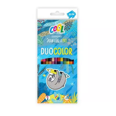 Színes ceruza készlet, háromszögletű, kétvégű, COOL BY VICTORIA "Duocolor", 24 különböző szín 12 db
