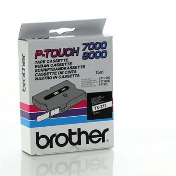   Brother P-touch TX-211 szalag, 6mm széles, 15 méter hosszú - FEHÉR alapon FEKETE / BLACK felirat