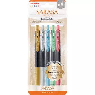 Zseléstoll készlet, 0,33 mm, nyomógombos, ZEBRA "Sarasa Clip Decoshine", 5 vegyes metál szín 5 db