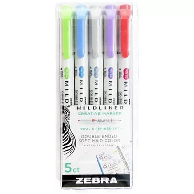 Szövegkiemelő készlet, 1,4/4,0 mm, kétvégű ZEBRA "Mildliner Cool & Refined" 5 szín 5 db