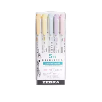  Szövegkiemelő készlet, 1,4/4 mm, kétvégű, ZEBRA "Mildliner Highlighter Gentle", 5 különböző szín 5 db