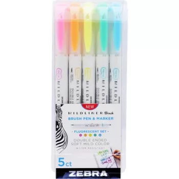   Ecsetirón készlet, kétvégű ZEBRA "Mildliner Fluorescent", 5 szín 5 db