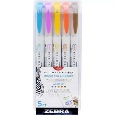Ecsetirón készlet, kétvégű ZEBRA "Mildliner Warm", 5 szín 5 db