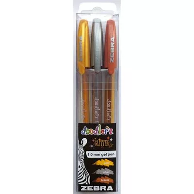 Zseléstoll készlet, 0,33 mm, kupakos, ZEBRA "Doodler'z Glitter", 3 különböző szín 3 db
