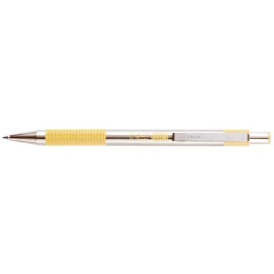 Golyóstoll, 0,24 mm, nyomógombos, rozsdamentes acél, pasztellsárga tolltest, ZEBRA "F-301", kék 1 db