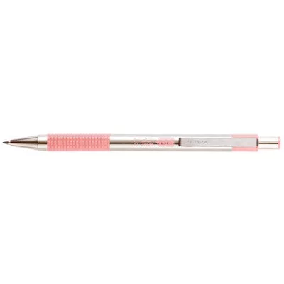 Golyóstoll, 0,24 mm, nyomógombos, rozsdamentes acél, pasztell rózsaszín tolltest, ZEBRA "F-301", kék 1 db