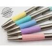 Golyóstoll, 0,24 mm, nyomógombos, rozsdamentes acél, pasztell-lila tolltest, ZEBRA "F-301", kék 1 db