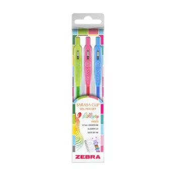   Zseléstoll készlet, 0,33 mm, nyomógombos, ZEBRA "Sarasa Clip Lollipop", 3 különböző szín 3 db