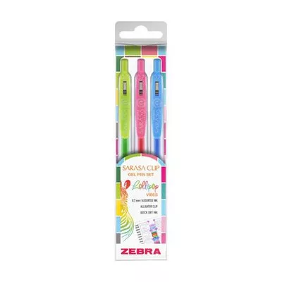Zseléstoll készlet, 0,33 mm, nyomógombos, ZEBRA "Sarasa Clip Lollipop", 3 különböző szín 3 db