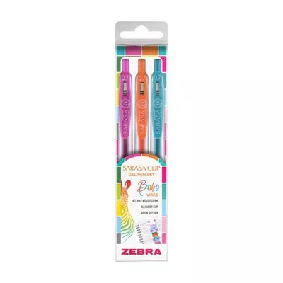 Zseléstoll készlet, 0,33 mm, nyomógombos, ZEBRA "Sarasa Clip Boho Vibes", 3 különböző szín 3 db