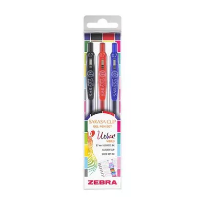 Zseléstoll készlet, 0,33 mm, nyomógombos, ZEBRA "Sarasa Clip Urban Vibes", 3 különböző szín