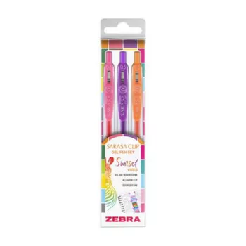   Zseléstoll készlet, 0,25 mm, nyomógombos, ZEBRA "Sarasa Clip Sunset", 3 különböző szín