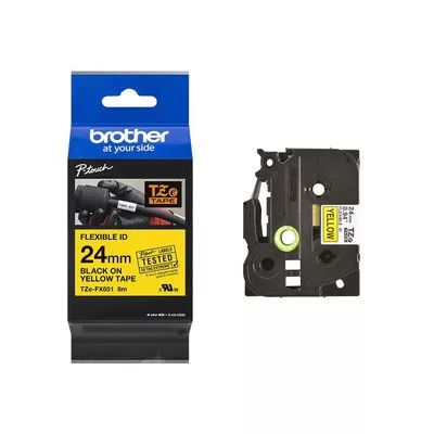 Brother P-touch TZe-FX651 szalagkazetta, 24mm széles, 8 méter hosszú - SÁRGA / YELLOW alapon FEKETE / BLACK felirat