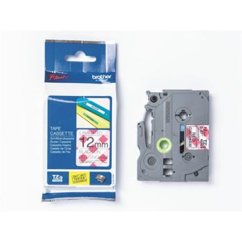   Brother P-touch TZe-MPRG31 szalagkazetta, 12mm széles, 4 méter hosszú - PIROS-FEHÉR MINTÁS alapon FEKETE / BLACK felirat