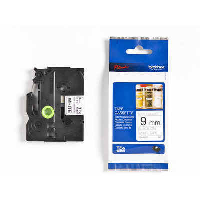 Brother P-touch TZe-N221 szalagkazetta, 9mm széles, 8 méter hosszú - FEHÉR alapon FEKETE / BLACK felirat