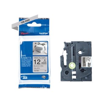   Brother P-touch TZe-R931 szövetszalag, 12mm széles, 4 méter hosszú - EZÜST alapon FEKETE / BLACK felirat